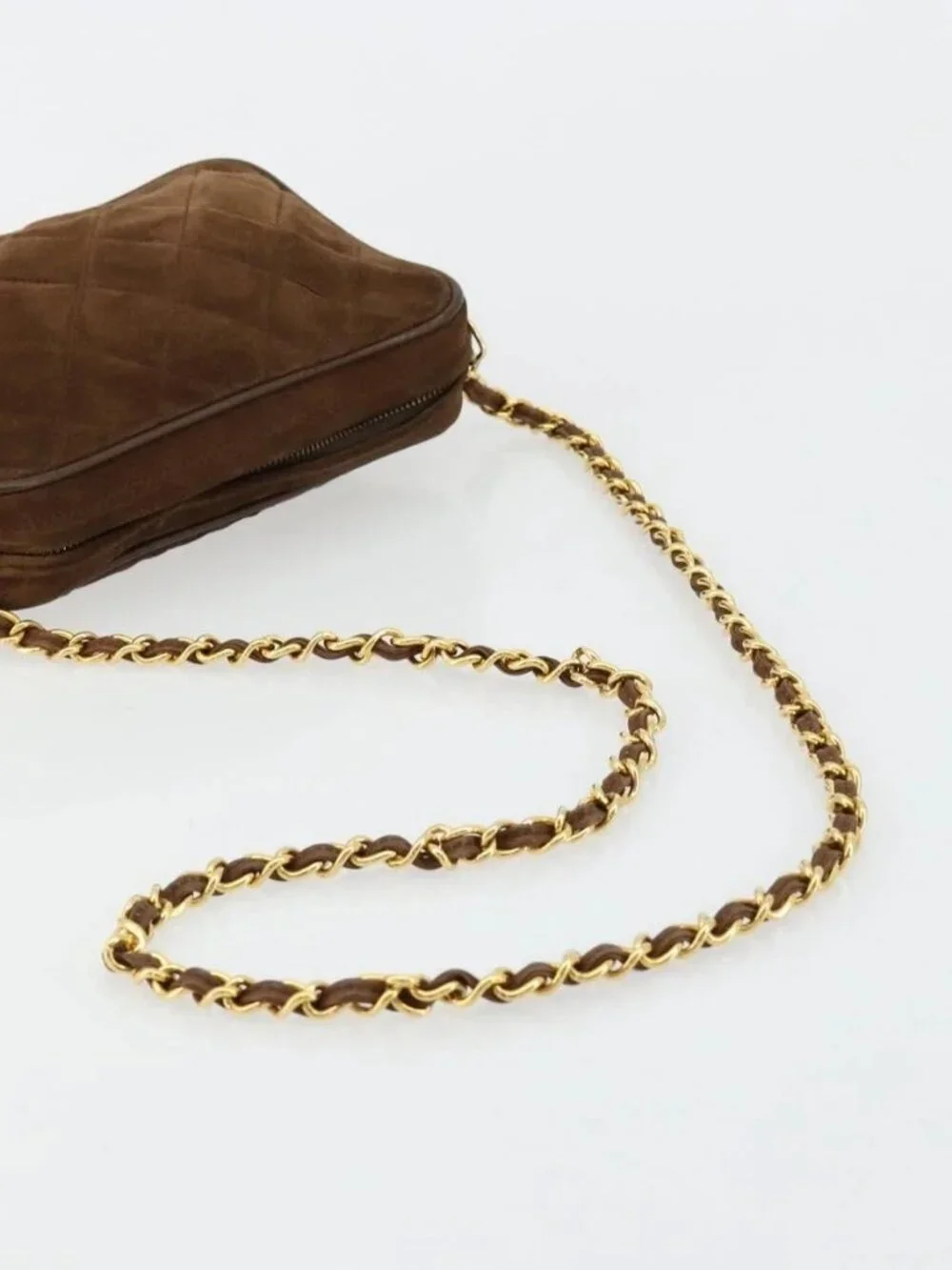 CHANEL Matelasse Chain Shoulder Bag Suede Brown Gold CC Auth BA12895